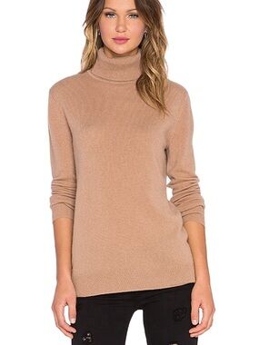 EQUIPMENT Cashmere Oscar Turtleneck Sweater in Camel, Size Small.